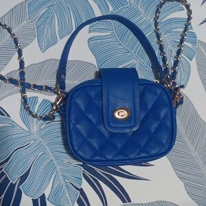Blue Quilted Crossbody Bag with Gold Chain -